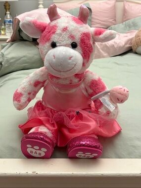 Build-A-Bear Pink & White Cow in Pink Tutu Dress with beating heart in chest